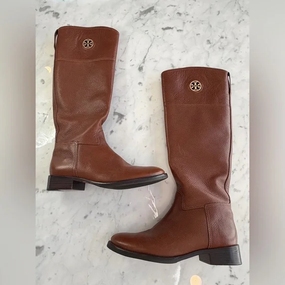 Preowned Tory Burch Brown Leather Knee-High Boots size 8 - Picture 1 of 11